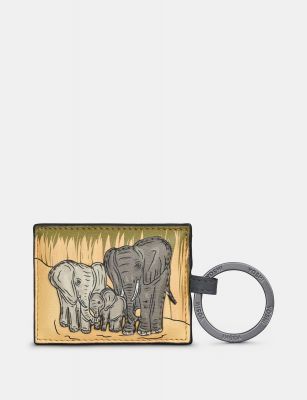 Yoshi Elephant Family Leather Keyring Grey #3