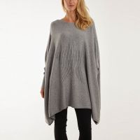 H Mcilroy London Ribbed Star Knitted Batwing Jumper in Grey