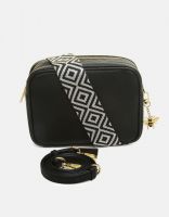 Alice Wheeler London Soho Dual Compartment Camera Cross Body Bag Black (Pattern Strap