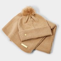 Katie Loxton Boxed Knitted Hat and Scarf in Caramel