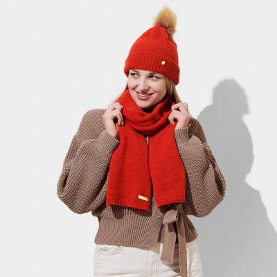 Katie Loxton Boxed Knitted Hat and Scarf in Red #2