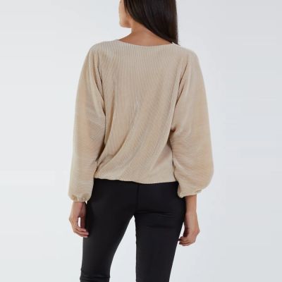 H Mcilroy London Plisse V-Neck Blouse in Beige #2