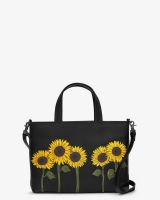 Yoshi Sunflowers Black Leather Multiway Grab Bag