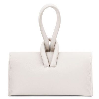 Italian Tuscany Leather Clutch Bag in White, Handmade In Italy #3