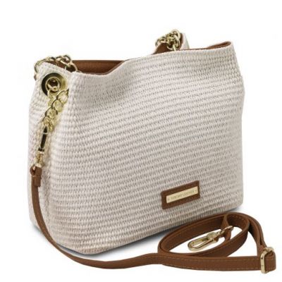 Tuscany Leather Straw Bucket Bag in White #2
